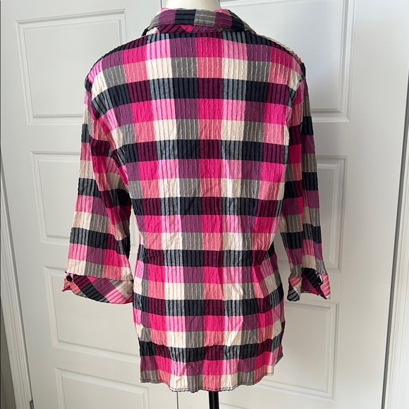 Allison Daley Pink and Black Plaid Relaxed Textured Button Down Shirt L/XL - Picture 4 of 7